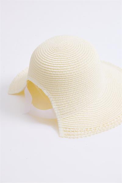 Arkası Açık Önden Siperli Hasır Şapka Ekru