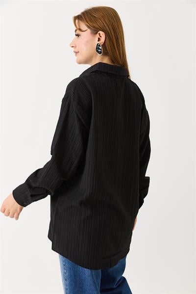 Kadın Oversize Müslim Kumaş Basic Gömlek Siyah