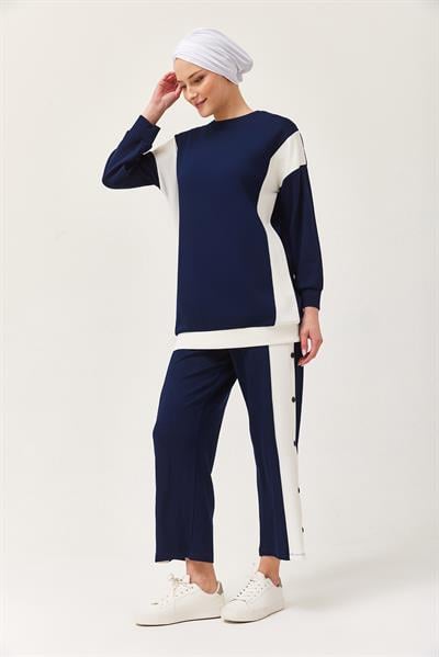 Metal Düğme Detay İkili Takım Lacivert