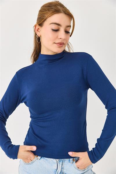 Boğazlı Kaşmir Transparan Uzun Kollu Bluz Saks