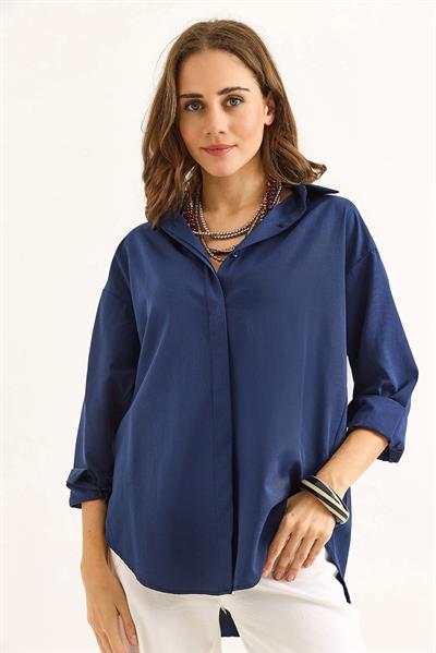 Oversize Basic Gömlek Lacivert