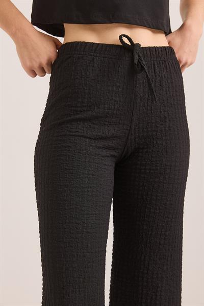 Bubble Örme Kumaş Rahat Kalıp Pantolon Siyah