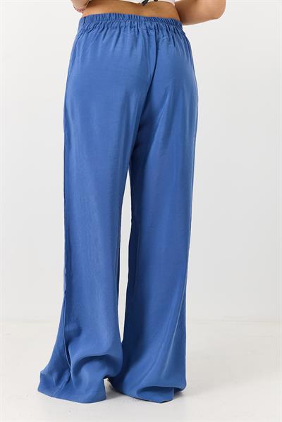 Kadın Beli Lastikli Yandan Fermuarlı Salaş Kesim Mevsimlik Pantolon Mavi