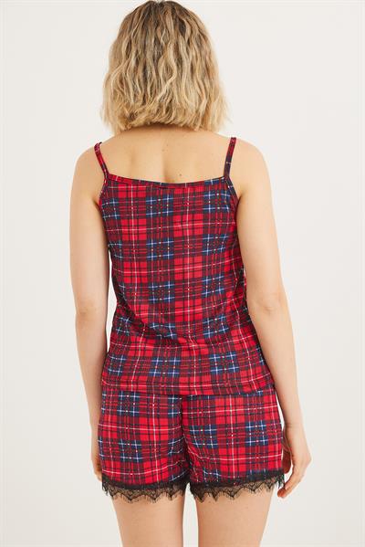 Dantel Detaylı Şortlu Pijama Takımı Kırmızı