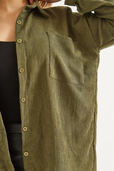 Oversize Fitilli Kadın Gömlek Haki