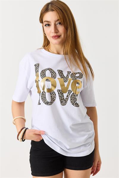 Kadın Bisiklet Yaka Kısa Kol Basic Tshirt Beyaz