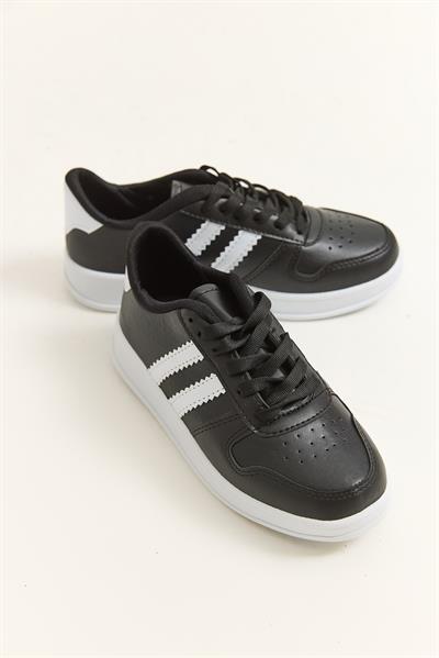 Çift Şerit Bağcıklı Spor Ayakkabı Siyah