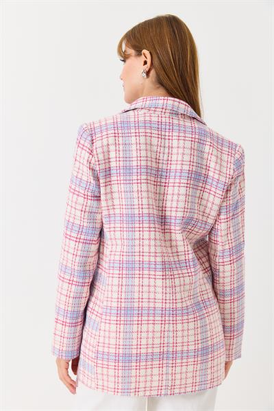 Kadın Ekoseli Blazer Ceket Pembe