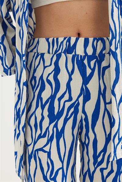 Kimono Pantolon Krinkıl Kadın İkili Takım Mavi