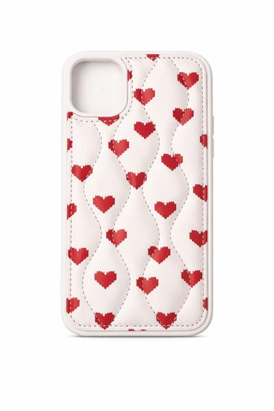 İphone 14 Uyumlu Kalp Desenli Kabartmalı Kılıf Beyaz