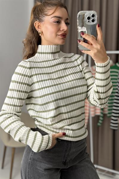 Yarım Balıkçı Yaka  Mevsimlik Triko Kazak Haki