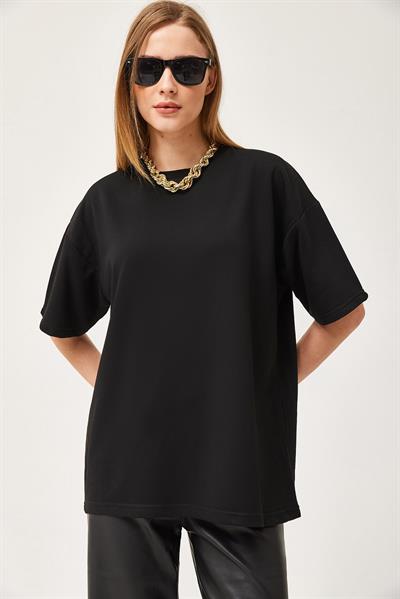 Basic Bisiklet Yaka Tshirt Siyah