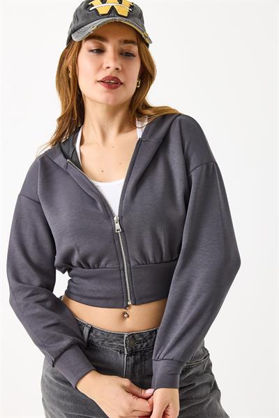 Kapişonlu Fermuarlı Modal Sweat Hırka Antrasit