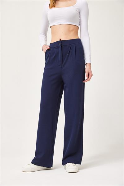 Yüksek Bel Cepli Palazzo Pantolon Lacivert