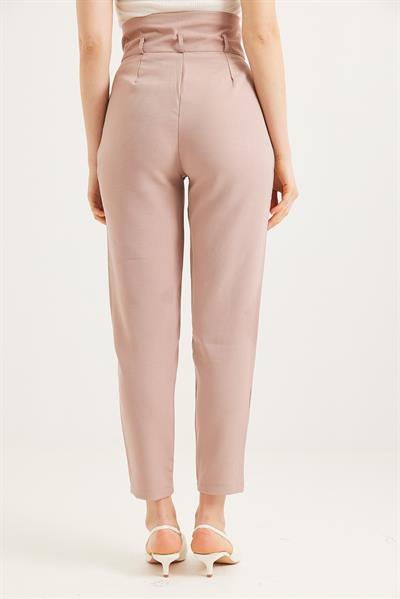 Çift Düğmeli Yüksek Bel Palazzo Pantolon Sütlü Kahve