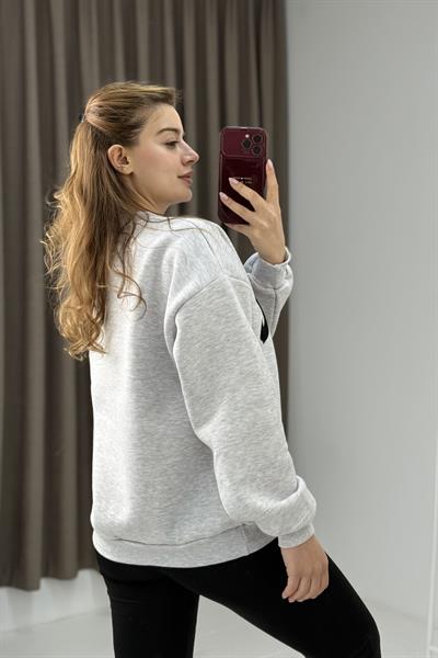 Kadın Bisiklet Yaka Üç İplik  NYC Baskılı Sweatshirt