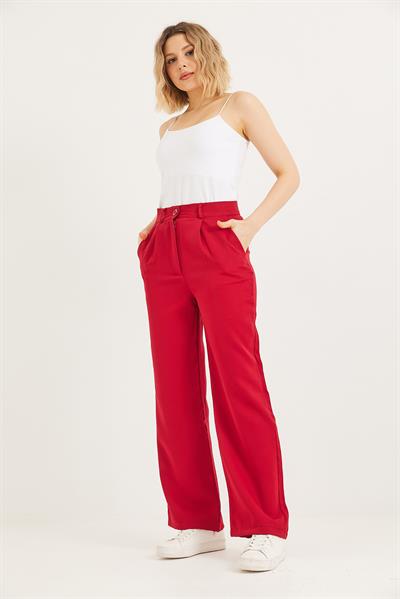 Yüksek Bel Bol Paça Palazzo Pantolon Kırmızı