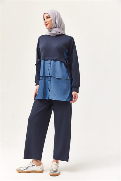 Kot Garnili Bağlamalı İkili Takım İndigo