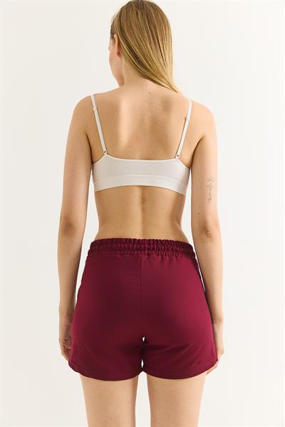 Oysho Baskılı Beli Lastikli Şort Bordo