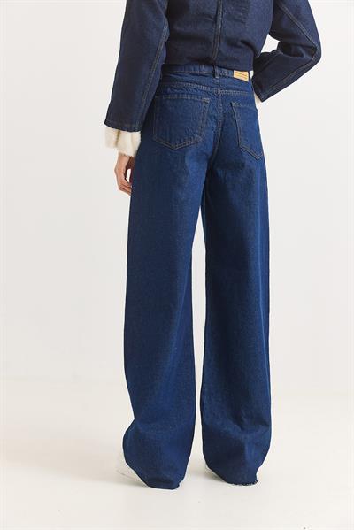 Kadın Bol Kesik Paça Şık Kot Pantalon  Lacivert