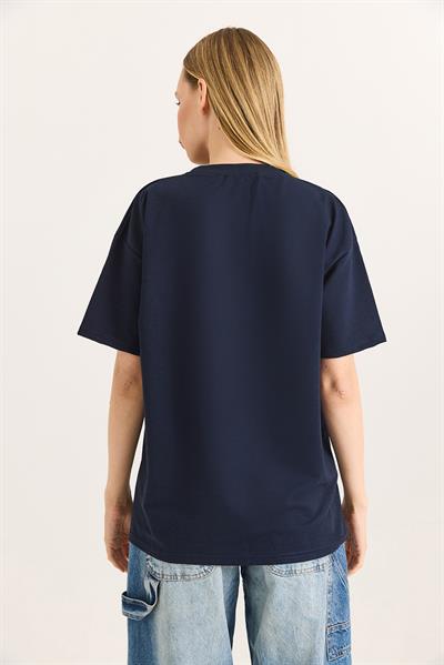 1984 Baskılı Oversize Tshirt Lacivert