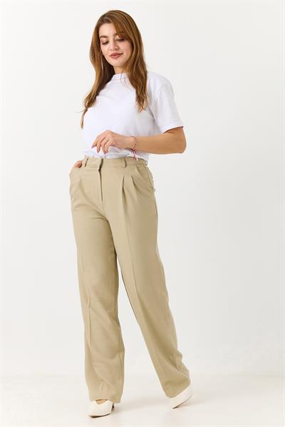Kadın Rahat Kesim Yüksek Bel Pantolon Taş