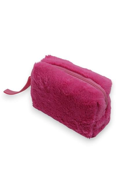 Kadın Peluş Makyaj Çantası Fuşya