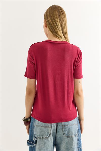 V Yaka Rahat Kalıp Bluz Vişne Çürüğü