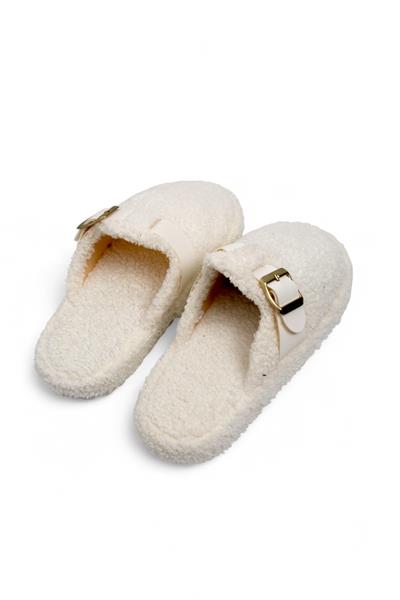 Kadın Kışlık  Tek Tokalı Ekru Ev Terliği