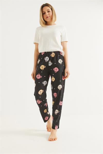 Beli Lastikli Kadın Pijama Altı Siyah