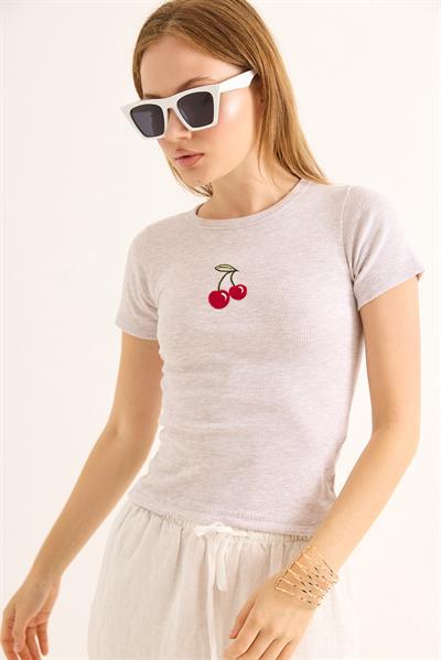 Bisiklet Yaka Kaşkorse Bluz Taş