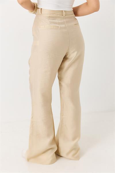 Kadın İspanyol Paça Çift Düğmeli Kumaş Pantolon Bej