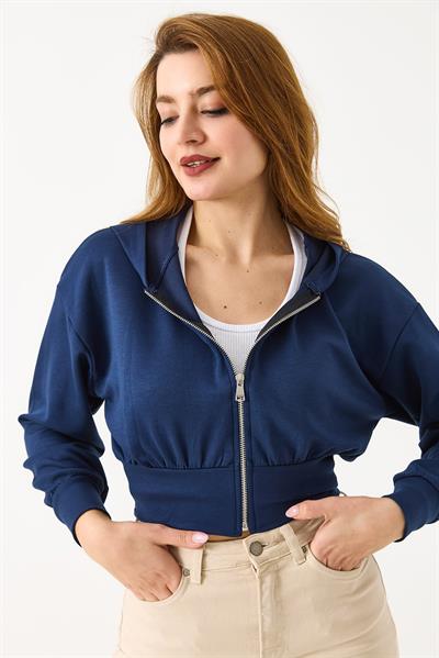 Kapişonlu Fermuarlı Modal Sweat Hırka Lacivert