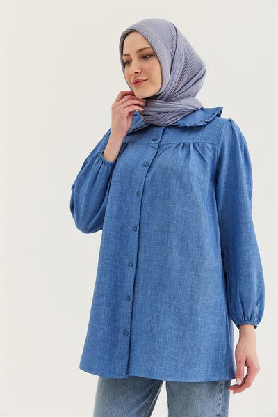 Bebe Yaka Gömlek Tunik Mavi