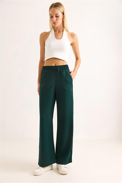 Kadın Modal Kumaş Geniş Paça Eşofman Yeşil