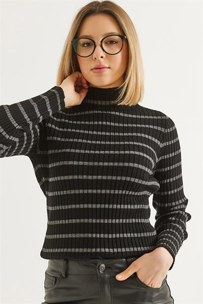 Yarım Balıkçı Yaka  Mevsimlik Triko Kazak Siyah