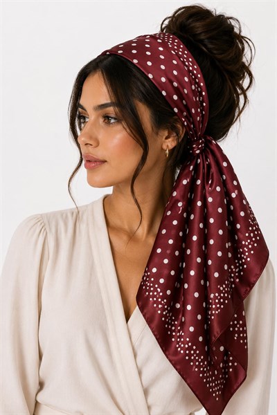 Puantiye Desenli 45X45 Ölçülü Fular Bordo