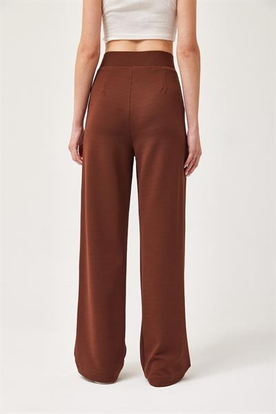 Beli Cırtlı Rahat Palazzo Pantolon Kahverengi
