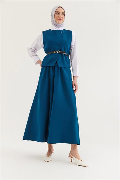 Kemer Detaylı Etekli İkili Takım Petrol