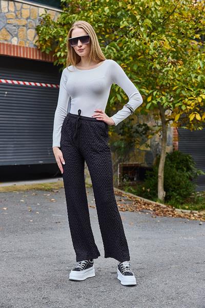 Kadın Bürümcük Salaş Dökümlü Pantalon Siyah