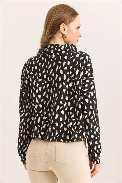 Siyah Beyaz Kapişonlı Leoparlı Sweat
