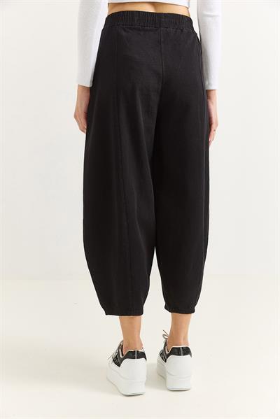 Kadın Beli Lastikli Gabardin Siyah Şalvar Pantolon