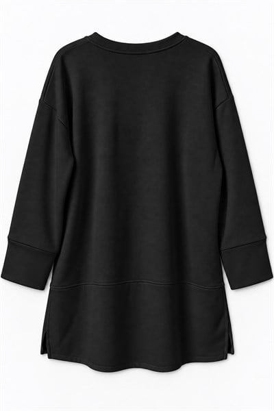 Kadın Oversize Manşet Detaylı Tunik Siyah