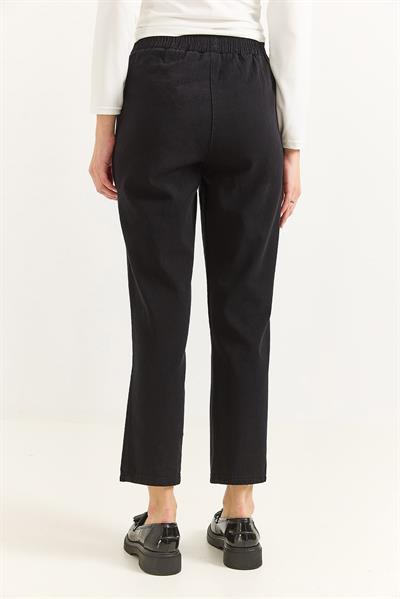 Kadın Elastan Kemerli Mom Pantalon Siyah