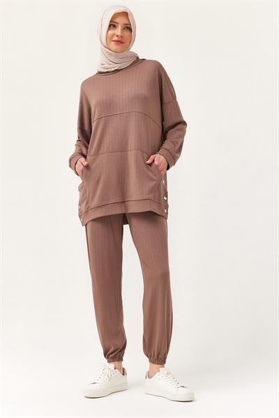 Çıtçıt Detay Kapüşonlu İkili Takım Kahverengi
