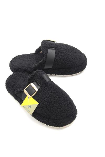 Kadın Kışlık  Tek Tokalı Siyah Ev Terliği