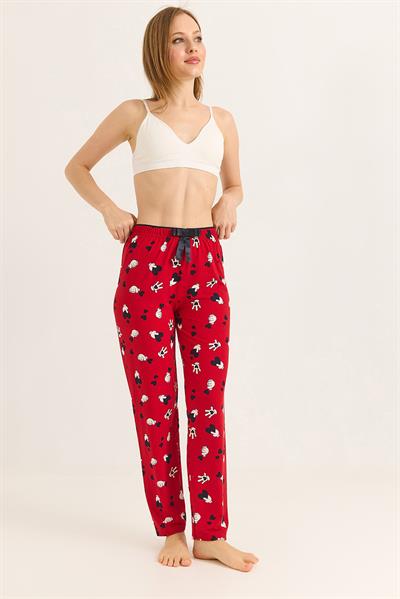 Beli Lastikli Kadın Pijama Altı Kırmızı