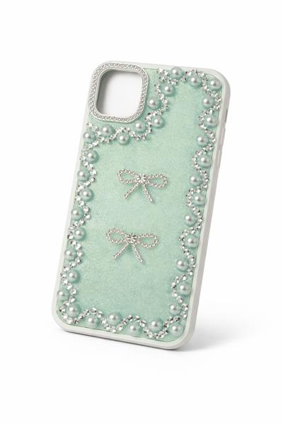 İphone 15 Pro Uyumlu Taş Detaylı Telefon Kılıfı Yeşil