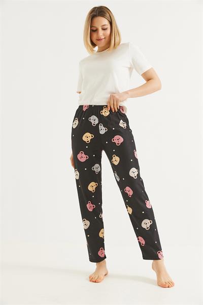 Beli Lastikli Kadın Pijama Altı Siyah