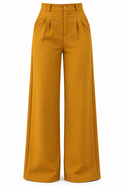 Yüksek Bel Bol Paça Pantalon Hardal1